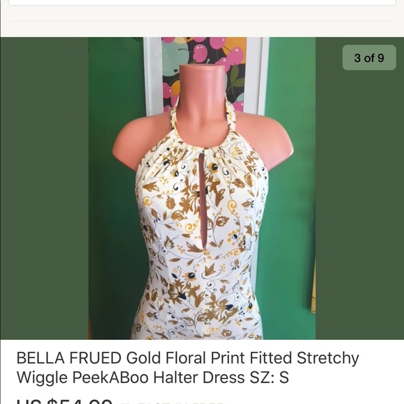 Bella Freud Gold Floral Body Con Halter Dress S - Picture 3 of 8